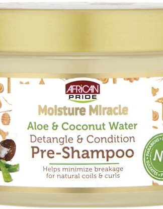 African Pride Moisture Miracle Aloe & Coconut Water Pre-Shampoo - Helps Minimize Hair Breakage for Natural Coils & Curls, Detangles & Conditions, 12 oz
