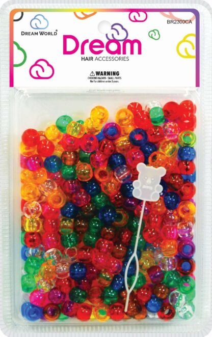 Dream World Hair Beads Round 12 MM Clear Assorted Colors 200 Piece Pack