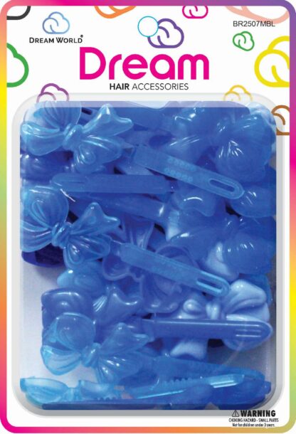 Dream World Self Hinge Barrette Soft Ribbon Blue Mix 28 Piece Pack BR2507MBL