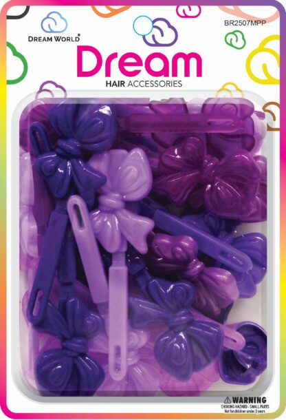 Dream World Self Hinge Barrette Soft Ribbon Purple Mix 28 Piece Pack BR2507MPP