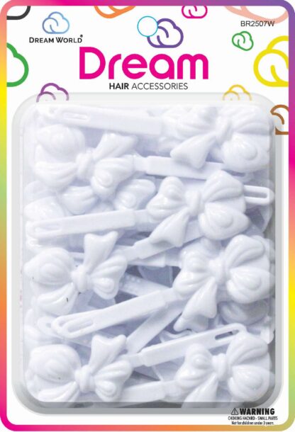 Dream World Self Hinge Barrette Soft Ribbon White 28 Piece Pack BR2507W