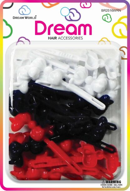 Dream World Self Hinge Barrette Chubby Ribbon Red, White, & Blue Mix 24 Piece Pack BR2516WRN