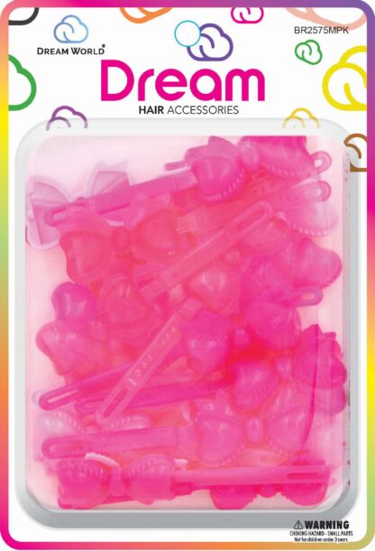 Dream World Self Hinge Barrette Ribbon Pink Mix 24 Piece Pack BR2575MPK