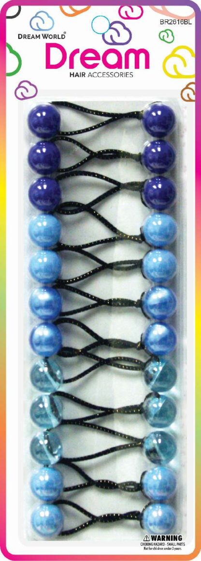 Dream World Ponytail Holder 16 MM Bead Assorted Shades of Blue 12 Piece Pack