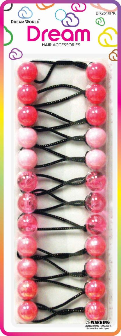 Dream World Ponytail Holder 16 MM Bead Assorted Shades of Pink 12 Piece Pack