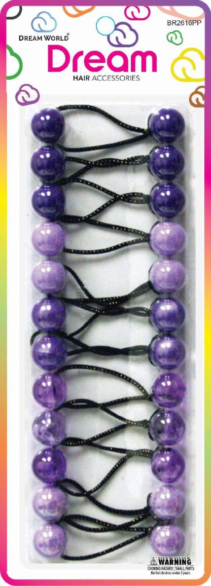 Dream World Ponytail Holder 16 MM Bead Assorted Shades of Purple 12 Piece Pack