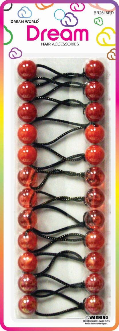 Dream World Ponytail Holder 16 MM Bead Assorted Shades of Red 12 Piece Pack