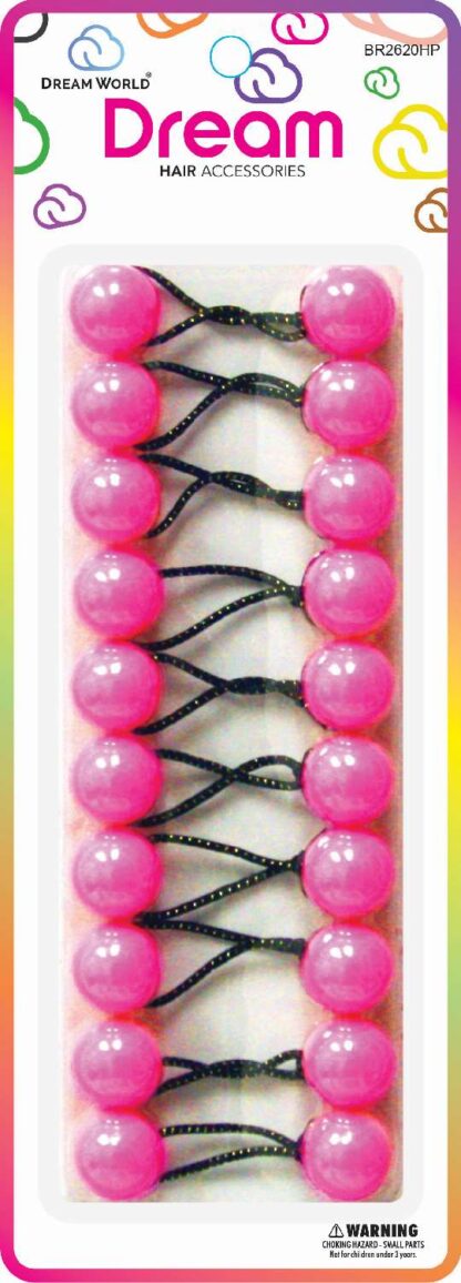 Dream World Ponytail Holder 20 MM Bead Solid Hot Pink 10 Piece Pack