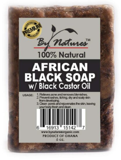 By Natures 100% Natural African Black Soap With Black Castor Oil 6.0 Oz (Pack of 1)