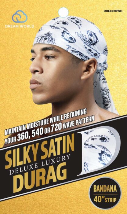 Dream World Silky Satin Durag Bandana White