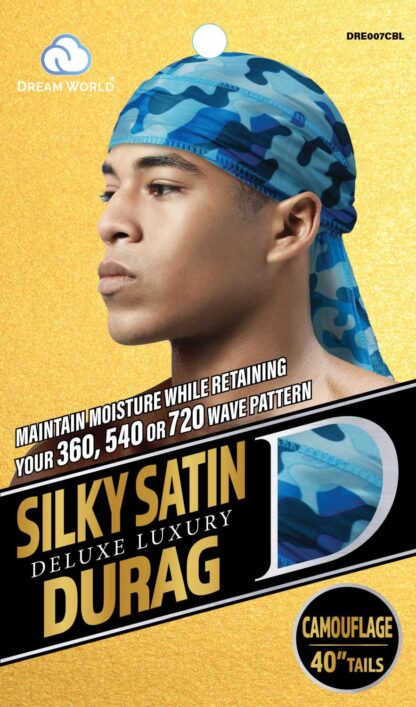 Dream World Silky Satin Durag Camouflage Blue