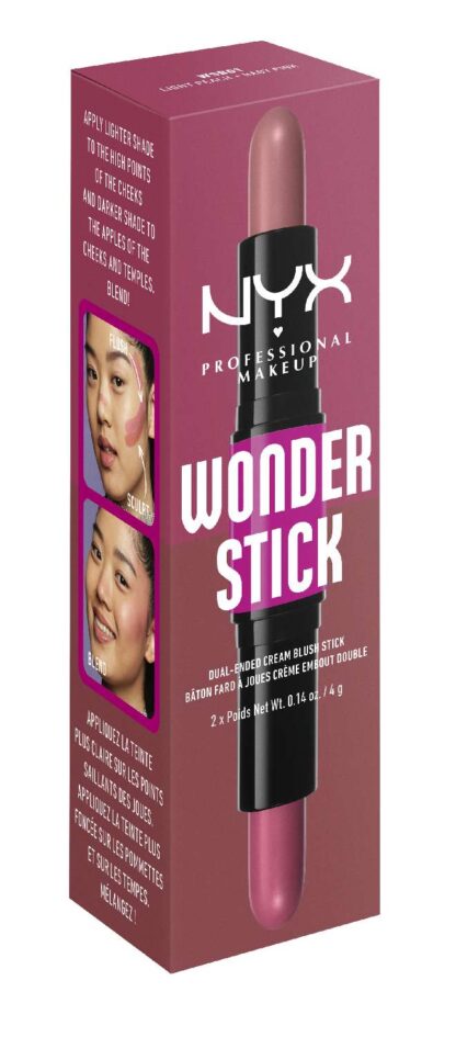 NYX PROFESSIONAL MAKEUP Wonder Stick Blush with Hydrating Hyaluronic Acid, Dual-Ended Cream Blush Stick - Light Peach & Baby Pink