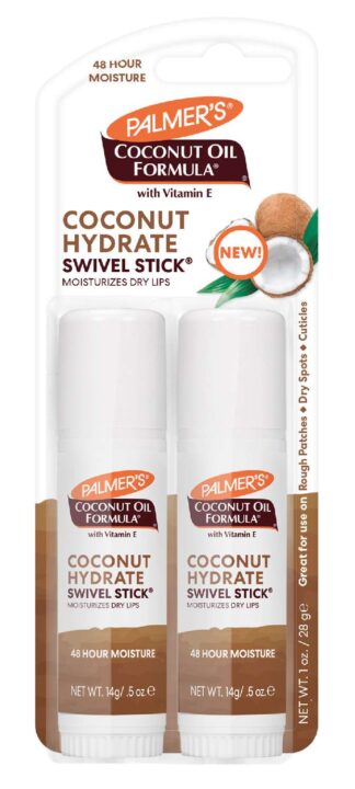 Palmer's Coconut Oil Formula Moisturizing Swivel Stick with Vitamin E, Lip Balm, Face & Body Moisturizer Stick, Ideal for Treating Dry Skin Patches (Pack of 2)