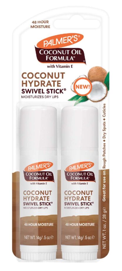 Palmer's Coconut Oil Formula Moisturizing Swivel Stick with Vitamin E, Lip Balm, Face & Body Moisturizer Stick, Ideal for Treating Dry Skin Patches (Pack of 2)
