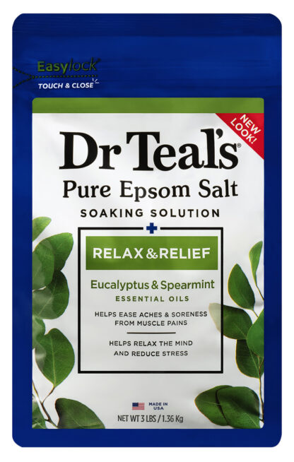 Dr Teal's Epsom Magnesium Salt Soak, Relax & Relief with Eucalyptus & Spearmint Essential Oils, 3 lbs